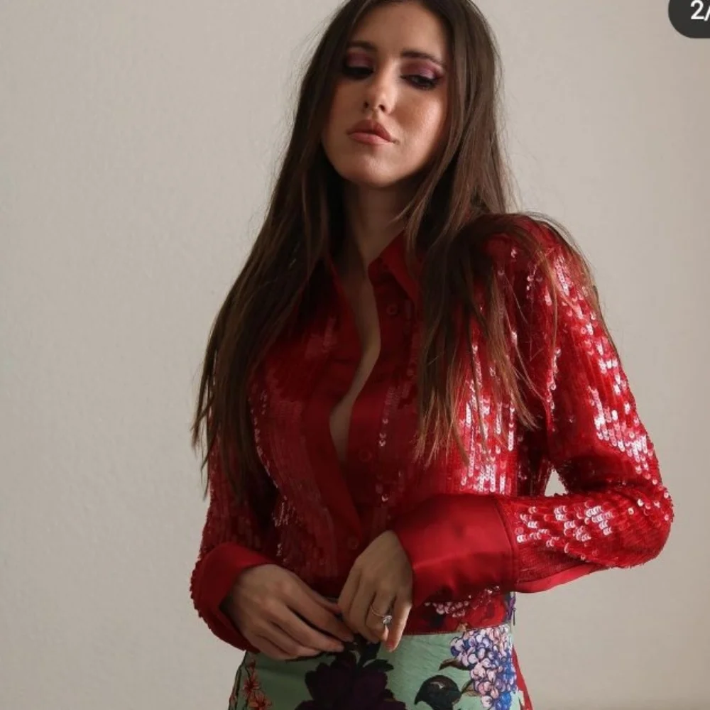 Zara Sequin Red Shirt Size S NWT